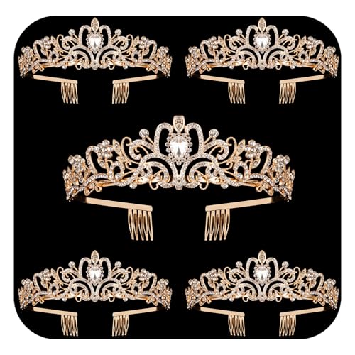 Crystal Tiara Crowns For Women Girls Princess Elegant Crown with Combs Women's Headbands Bridal Wedding Prom Birthday Party - color: Gold Crown 5PCS, size: 5Pcs