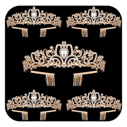 Crystal Tiara Crowns For Women Girls Princess Elegant Crown with Combs Women's Headbands Bridal Wedding Prom Birthday Party - color: Gold Crown 5PCS, size: 5Pcs