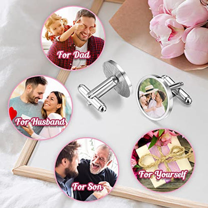 Zysta Personalized Cufflinks for Men Custom Photo Cufflinks Stainless Steel Cufflinks with Picture Customized Wedding Memorial Gift for Groom Father of the Bride - style: Round