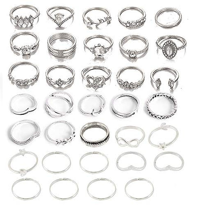 HUJUON 27-34PCS Knuckle Rings Set for Women Stackable Finger Ring Sets Vintage Joint Midi Rings Gold/Silver Star Moon Stacking Rings for Women - style: 34PCS