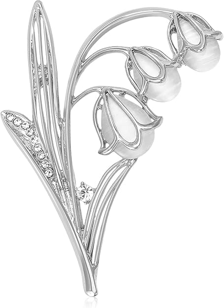 coadipress Tulip Floral Brooch Pin for Women Dainty Gold Plated Rhinestone Pearl Tulip Flower Green Leaf Broochs Pins Trendy Wedding Party Jewelry Accessories - style: SILVER CZ