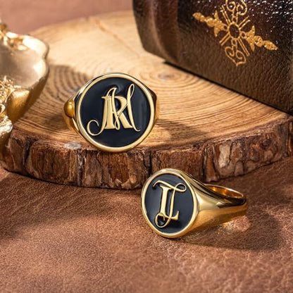 callie Custom Signet Ring - Engraved Text & Photo, Personalized Family Crest Coat Of Arms Rings, 925 Sterling Silver/Brass | Father's Day Jewelry Gifts for Men & Women - color: Initial-1