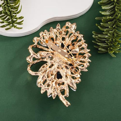 SELOVO Big Large Flower Bow Brooch Scarf Decoration Brooch Pin Gold Tone - color: Clear&Gold-tone