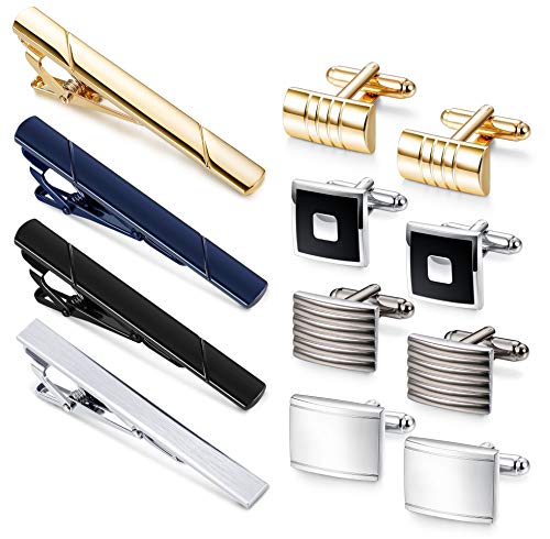FIBO STEEL Cufflinks for Men Classic Black Cufflink Set Unique Round Square Rectangle Cuff Links for Business Shirt Formal Wedding Tuxedo Groom Suit Accessories Men Present - color: E: 4 Pcs&4 Pairs