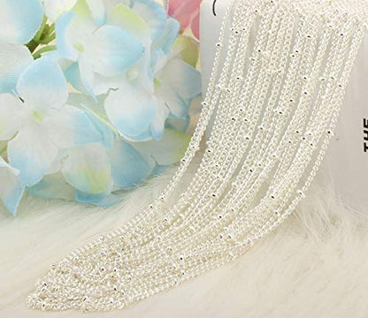 Wholesale 12PCS Silver Plated Brass Curb Chain Satellite Beaded Chains | Bulk for Jewelry Making (20 Inch(1.5mm)) - color: Silver, size: 20 inch-1.5mm