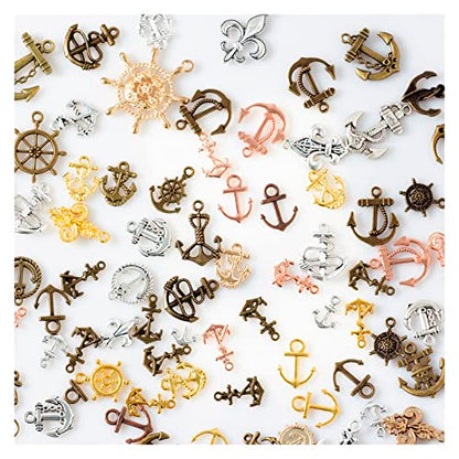 stino 100 G Mixed Style Metal Charms for Jewelry Making, Bulk Silver & Gold Plated, for Bracelet, Necklace, Earrings DIY Crafts - style: Anchor and Compass Wheel