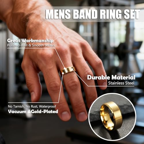 EIELO Stainless Steel Rings for Men Wedding Ring Cool Simple Band 8MM Width 12 Pcs A Ring Set Size 7-12