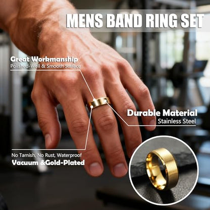 EIELO Stainless Steel Rings for Men Wedding Ring Cool Simple Band 8MM Width 12 Pcs A Ring Set Size 7-12