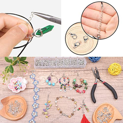 Open Jump Rings, 1500 pcs Jump Rings and Lobster Clasps Jewelry Finding Kit Jewelry Making Tools with Pliers Tweezers for Jewelry Making Necklace Repair - color: White K