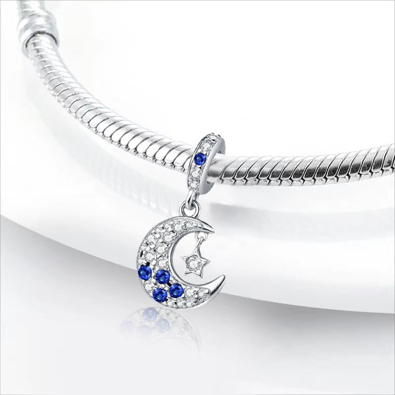 Charm for Bracelets and Necklaces, Heart Animals 925 Sterling Silver Bead Celestial Sun Moon Star Charms Jewelry Gift for Women Girls - color: Sparkling Moon Star Dangle Charm