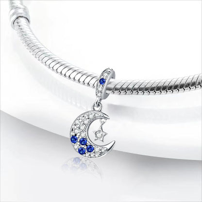 Charm for Bracelets and Necklaces, Heart Animals 925 Sterling Silver Bead Celestial Sun Moon Star Charms Jewelry Gift for Women Girls - color: Sparkling Moon Star Dangle Charm