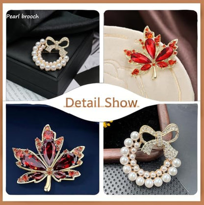2pcs Rhinestone Brooch Pin for Women Dress Elegant Stylish Crystal Brooches Fashion Accessories Pins Lapel Boutonniere Ideas Wedding Christmas Birthday Jewelry Easter Gift - color: 05 Red/Gold