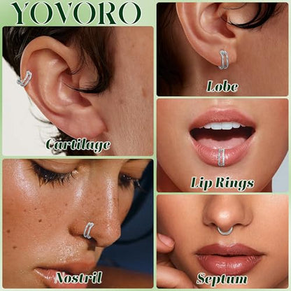 Cartilage Hoop Earrings 16G Surgical Steel Conch piercing jewelry | 4Pcs,8mm/10mm/12mm, Stacked Clicker, Double Hoop, Tragus Helix Piercing Jewelry - color: Silver, size: 10mm