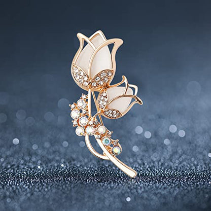 Pearl Diamond Brooch Pins for Dress Sweater Scarf, Wedding Party Decoration Birthday Christmas Gift - style: Tulip