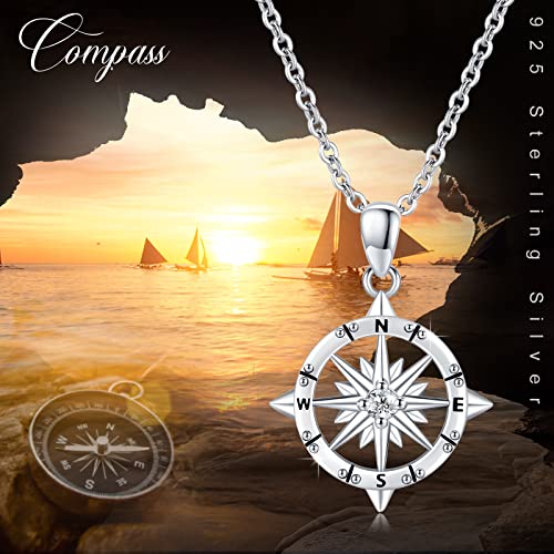 Sterling Silver Graduation Compass Anchor Necklace with Jewelry Box | Nautica,l Hope, Dream,Inspirational,Good Luck,Travel,Journey,Safety,Daily,Birthday, Graduation,Hypoallergenic - style: 01-Compass （Silver ）