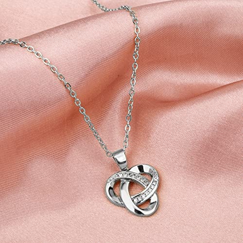 Love Knot Necklace, Sterling Silver Diamond Accent Love Knot Pendant Necklace, Forever Love Knot Infinity Necklace for Women - color: Silver