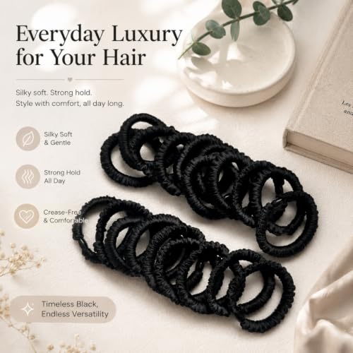 20 Pack Black Hair Ties, Small Satin Silk Scrunchies for Women and Girls - color: Black