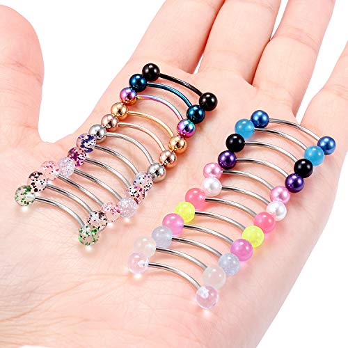 24-48PCS 16G Surgical Steel Snake Eyes Tongue Ring Curved Barbell Snake Bite Piercing Jewelry for Women Men