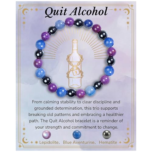 Bivei Protection Crystal Healing Bracelet | 8MM Strength Bracelet Spiritual Stretch Beaded Jewelry for Women Men Gift - color: Quit Alcohol, size: Medium 6.8-7.3 inch