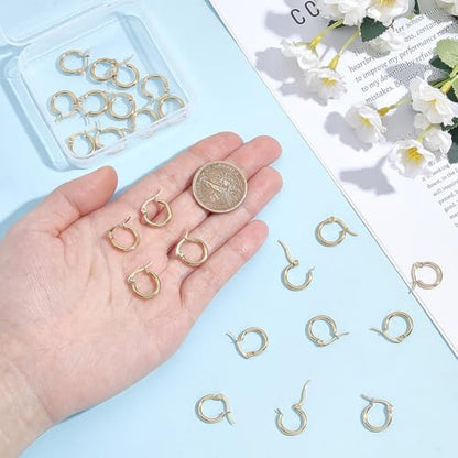 Beebeecraft 1 Box 12 Pairs Round Earring Hoops 18K Gold Plated Stainless Steel 15mm Circle Rings French Small Decorative Jewelry Hoop Earrings Rings for Women Ear Piercing Jewelry Crafts DIY Decor - size: 15x2mm