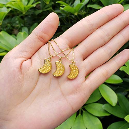 Adabele Natural Druzy Necklace Small Tiny Moon Gemstone Pendant 18 inch Sparkly Agate Stone Crystal Women Jewelry Tarnish Resistant Stainless Steel/Gold Plated Chain - color: Golden champagne druzy - gold plated