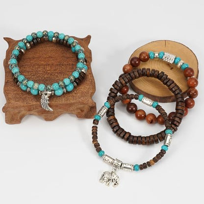 Boho Wooden Beads Bracelets Bohemian Bracelet Stack for Men Women Wood Beaded Bracelet Set - color: D