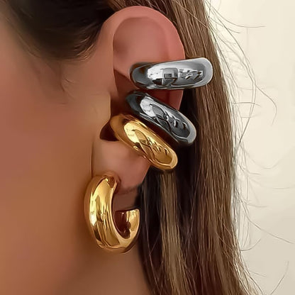 Chunky Gold Ear Cuffs Earrings for Women Non Piercing Gold Cuff Clip On Cartilage Hoop Earring Trendy Lightweight Thick Cuff Earrings for Women - color: gold3
