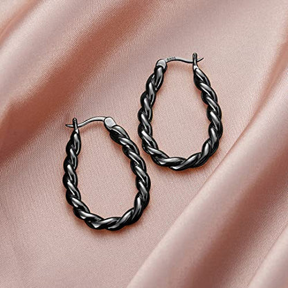14K Gold Plated Hoop Earrings 925 Sterling Silver Post Earring for Women - color: Black