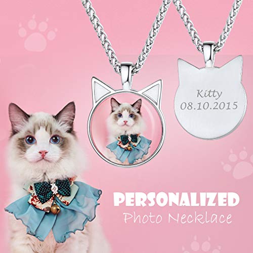 Custom4U Personalized Photo Necklace - Custom Heart/Oval/Round Charm Necklaces with Picture + Chain Adjustable - Stainless Steel/Acrylic Pendant Memorial Jewelry Christmas Gifts for Women - color: A-Silver Color