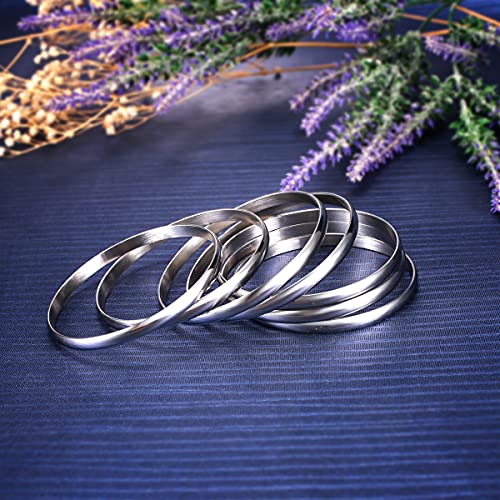 Castillna Glossy Plain Stainless Steel Bangle Bracelets Set for Women, Silver, Set of 7 Pieces - style: 7.8 inches