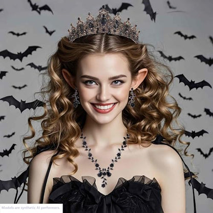 Kamirola Tiaras and Crowns for Women,Tiaras Earrings Necklace, Crystal Bridal Jewelry Set, Costume Party Halloween Prom Pageant Jewelry for Women(TR45) - color: Black