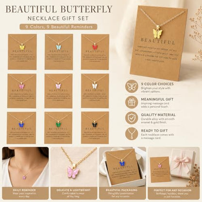 Rrdaily 9 Pcs Dainty Colorful Butterfly Pendant Necklace Set for Women,Bohemian Acrylic Butterfly Chain Necklace Cute Jewelry Gift - style: Style#B-gold card