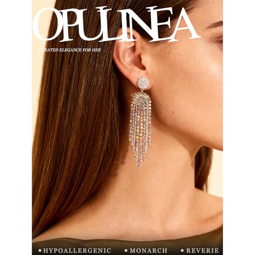Fringe Dangling Tassel Earrings for Women, Handcrafted Chandelier Long Bohemian Beaded Cubic Zirconia Crystal Imitation Pearls Inlay Statement Boho Chain Hook Earrings for Wedding Party - color: Colorful White Fringe