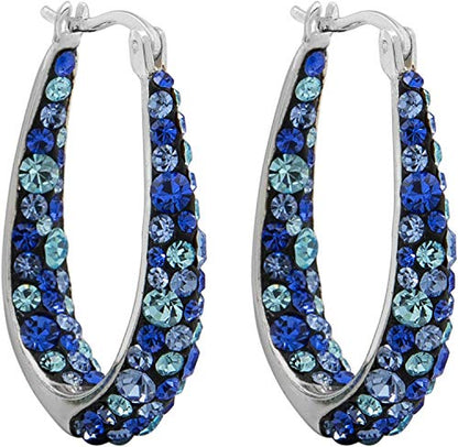 Savlano 14K White Gold Plated Inside Out Crystal Hoop Earrings For Women Comes With Savlano Gift Box - color: Blue