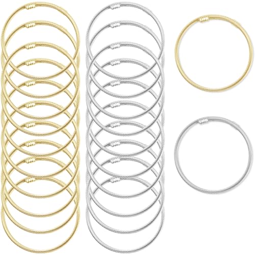 20 Pieces Twisted Cable Wire Bracelet Stylish Fine Stainless Steel Open Cuff Bracelets Mixed 3mm Thin Adjustable Expandable Elastic Bangle Bracelets for Women DIY Jewelry Making Christmas Day Gift - color: 20PCS Mixed Color Elastic Charm Bracelet