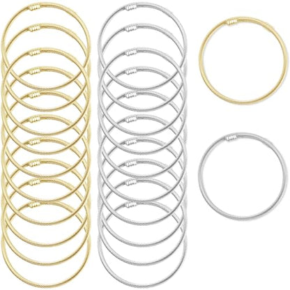 20 Pieces Twisted Cable Wire Bracelet Stylish Fine Stainless Steel Open Cuff Bracelets Mixed 3mm Thin Adjustable Expandable Elastic Bangle Bracelets for Women DIY Jewelry Making Christmas Day Gift - color: 20PCS Mixed Color Elastic Charm Bracelet