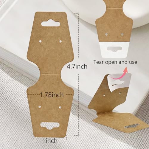 200PCS Bracelet Display Cards Necklace Holder Cards Self Adhesive Jewelry Packaging Selling Card for Small Business (Brown with two earring holes, 1.8x4.7 inches) - color: Brown with two earring holes
