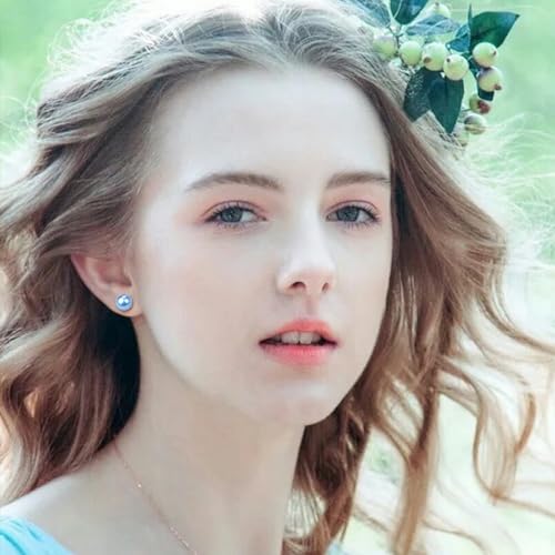 12 Pairs Colorful Pearl Stud Earrings for Women Stainless Steel Small Studs Set - color: Pearl: 8mm