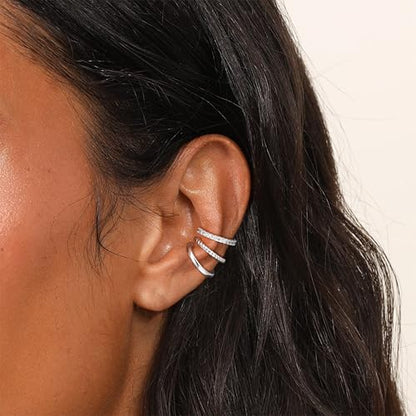Gold Ear Cuffs Earrings for Women Non Piercing Clip on Cartilage Earrings | Trendy Gold Ear Cuff,Cartilage Clip on Earrings,Thin Huggie Hoop CZ Earring Set ,Fashion Jewelry,Non Tarnish,Gift - style: 3pc thin cz-sl