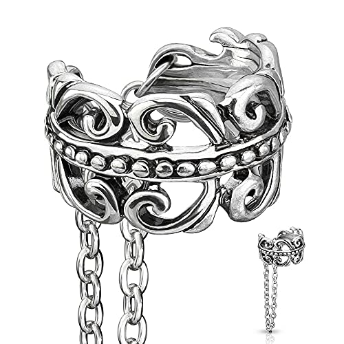 Pierced Owl Celtic Heart Filigree Non-Piercing Cartilage Ear Cuff with Dangling Chain