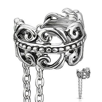 Pierced Owl Celtic Heart Filigree Non-Piercing Cartilage Ear Cuff with Dangling Chain