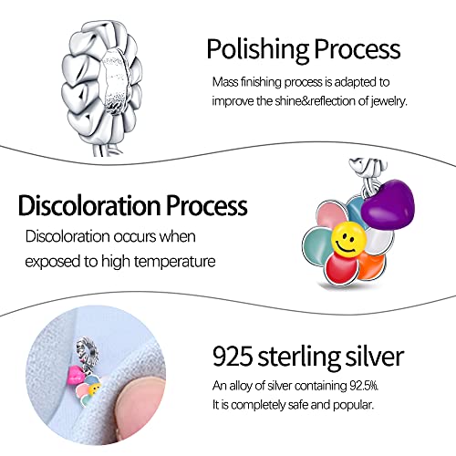 Pandach 925 Sterling Silver Charms for Bracelets and Necklaces Travel Round The World Beads Charms Relaxation Dangle Pendant,Jewelry Beads Gifts for Women - style: Sunflower and color chang heart Charm