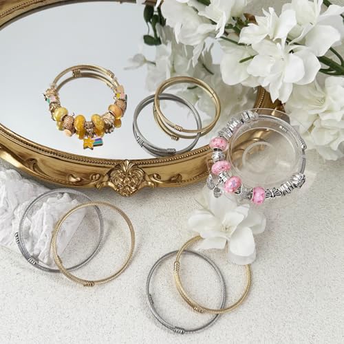 Exway 20 Pcs Elastic charm Bracelet chain Stainless Steel Cable Wire Twisted Cuff Bangle Bracelet Gold And Sliver charm Bracelets Kit for Crafts DIY Women Jewelry Making - color: gold+silver style D, size: 7.0in