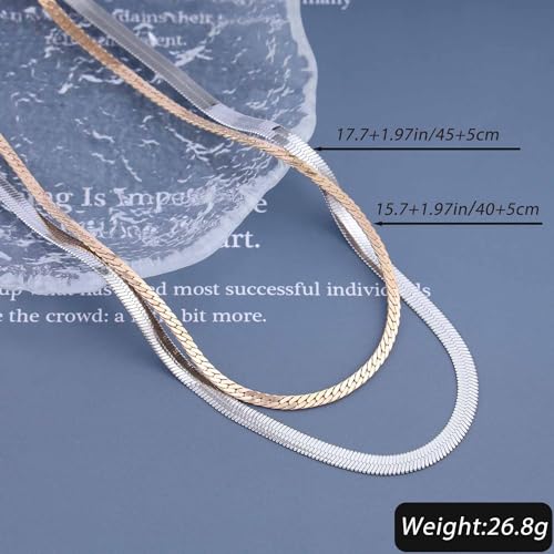 Gold Choker Necklace Dainty Cuban Link Necklace Simple Flat Snake Chain Necklace Layered Herringbone Necklace Hip Hop Jewelry for Women - style: Style-4