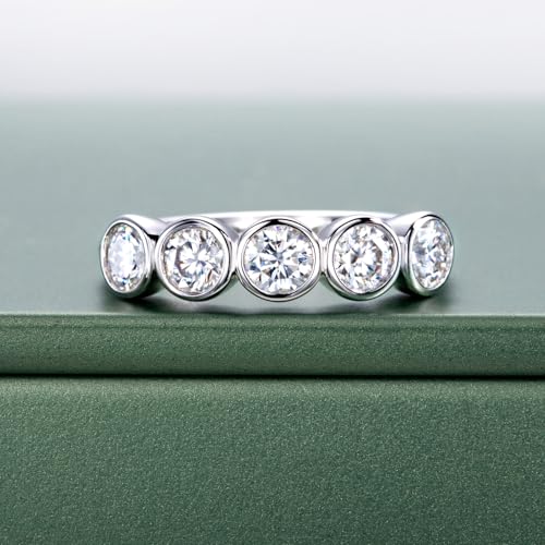 Moissanite Eternity Rings, S925 Sterling Silver Anniversary Band for Women - style: 5 Stones Round-Cut