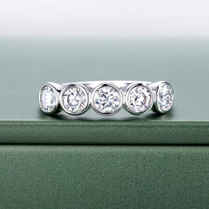 Moissanite Eternity Rings, S925 Sterling Silver Anniversary Band for Women - style: 5 Stones Round-Cut