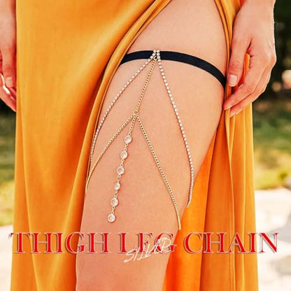 Rhinestone Thigh Chain Beaded Thigh Jewelry for Women - color: Glod