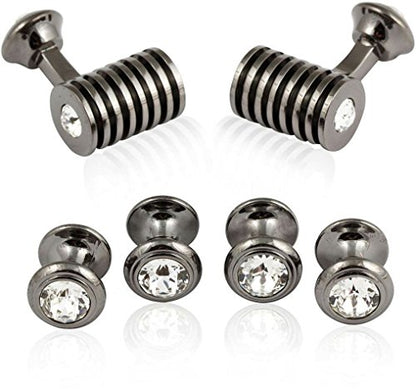 Cuff-Daddy Gunmetal Clear Barrel Crystal Cufflinks and Studs Formal Set with Jewelry Presentation Box Storage Travel Special Occasions Handmade Cufflinks & Shirt Accessories Business