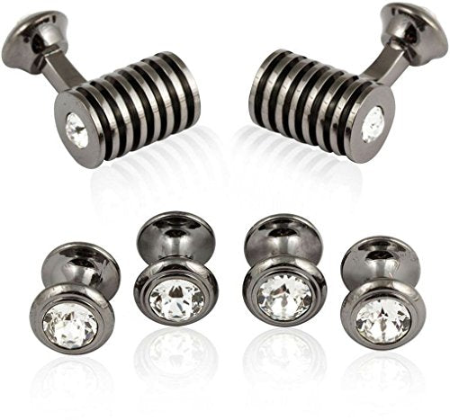 Cuff-Daddy Gunmetal Clear Barrel Crystal Cufflinks and Studs Formal Set with Jewelry Presentation Box Storage Travel Special Occasions Handmade Cufflinks & Shirt Accessories Business