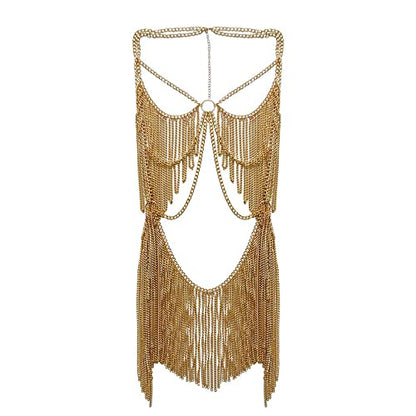 Women's Sexy Suit Body Chain - color: Gold Color-Personality Hanging Needle Connected Body Chain-8